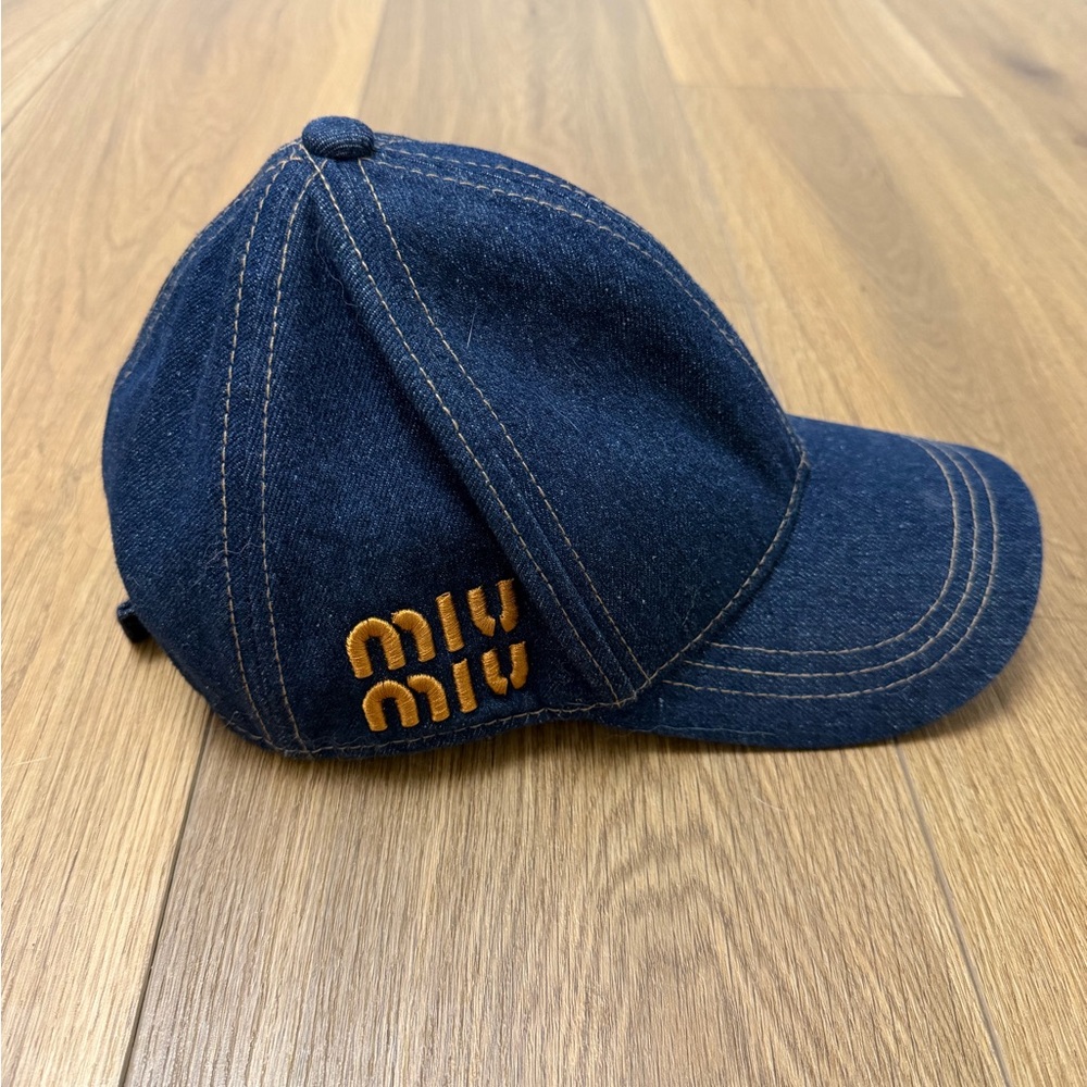 Miu Miu Blue Denim Cap with Orange Logo